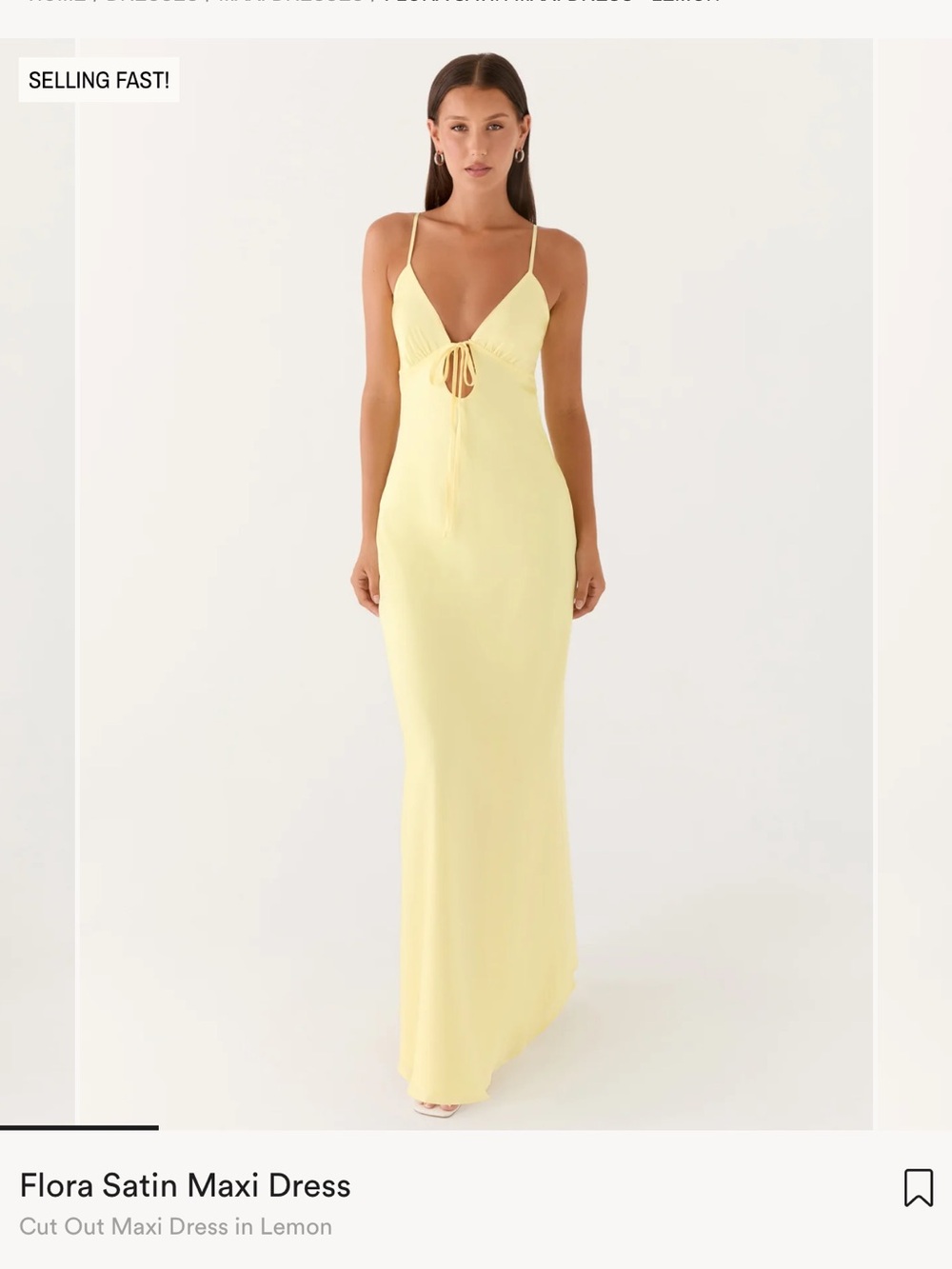 Peppermayo Flora Satin Maxi Dress with Tie Front in Lemon Size 6
